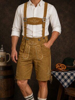 Tillich Brown Suede Lederhosen Traditional German Leather Shorts for Oktoberfest